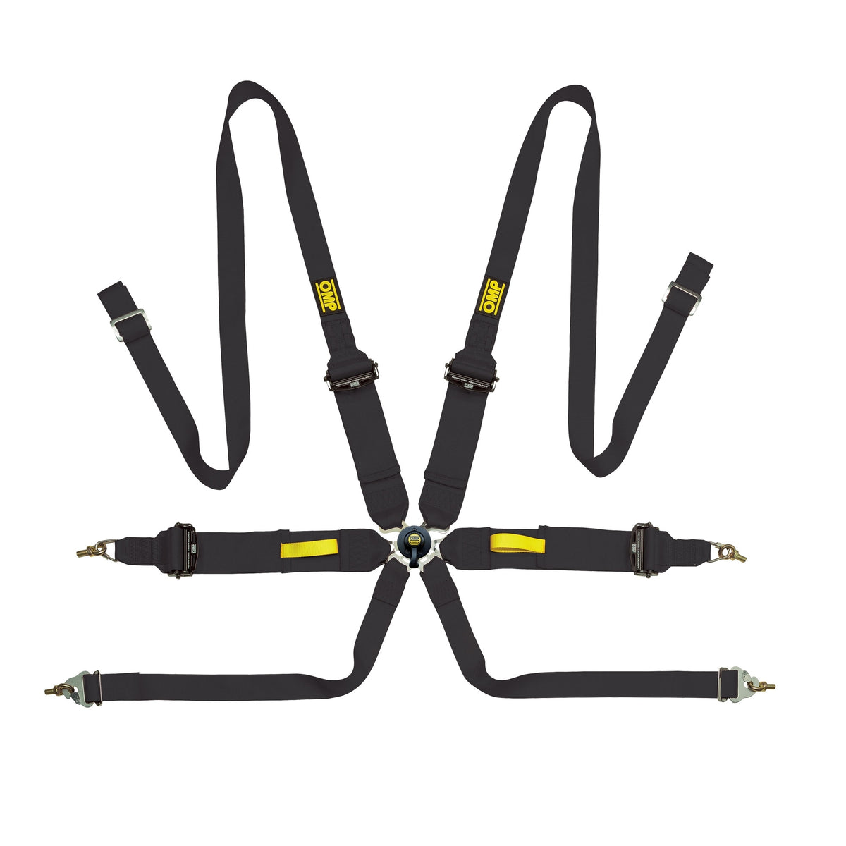OMP Racing Tecnica 3 6-Point Camlock Harness - Pull Up Adjust - Clip-In / Wrap Around - Black