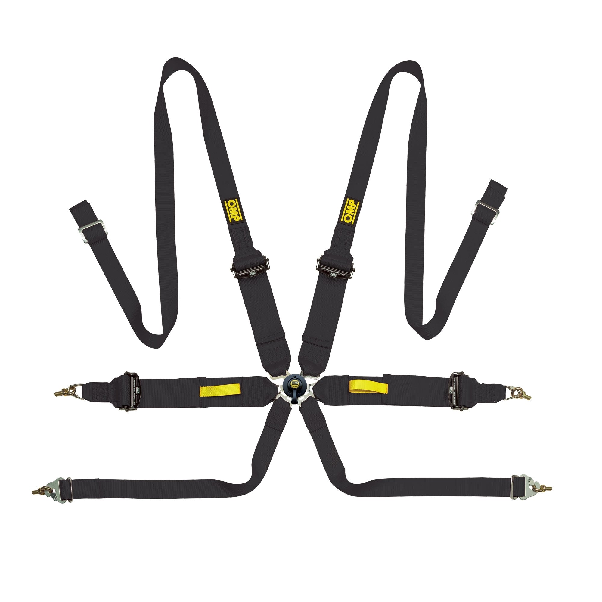 OMP Racing Tecnica 3 6-Point Camlock Harness - Pull Up Adjust - Clip-In / Wrap Around - Black