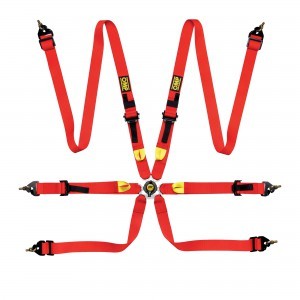 OMP First 2 6-Point Camlock Harness - Pull Up Adjust - Clip-In/Wrap Around - Red