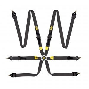 OMP First 2 6-Point Camlock Harness - Pull Up Adjust - Clip-In/Wrap Around - Black