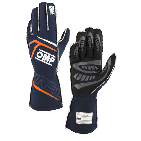 OMP Racing First Gloves FIA 8856-2018 - Navy Blue/Fluorescent Orange