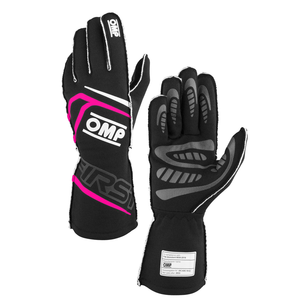 OMP Racing First Gloves FIA 8856-2018 - Black/Fucsia