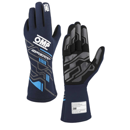 OMP Racing Sport FIA 8856-2018 Gloves - Navy Blue/Cyan