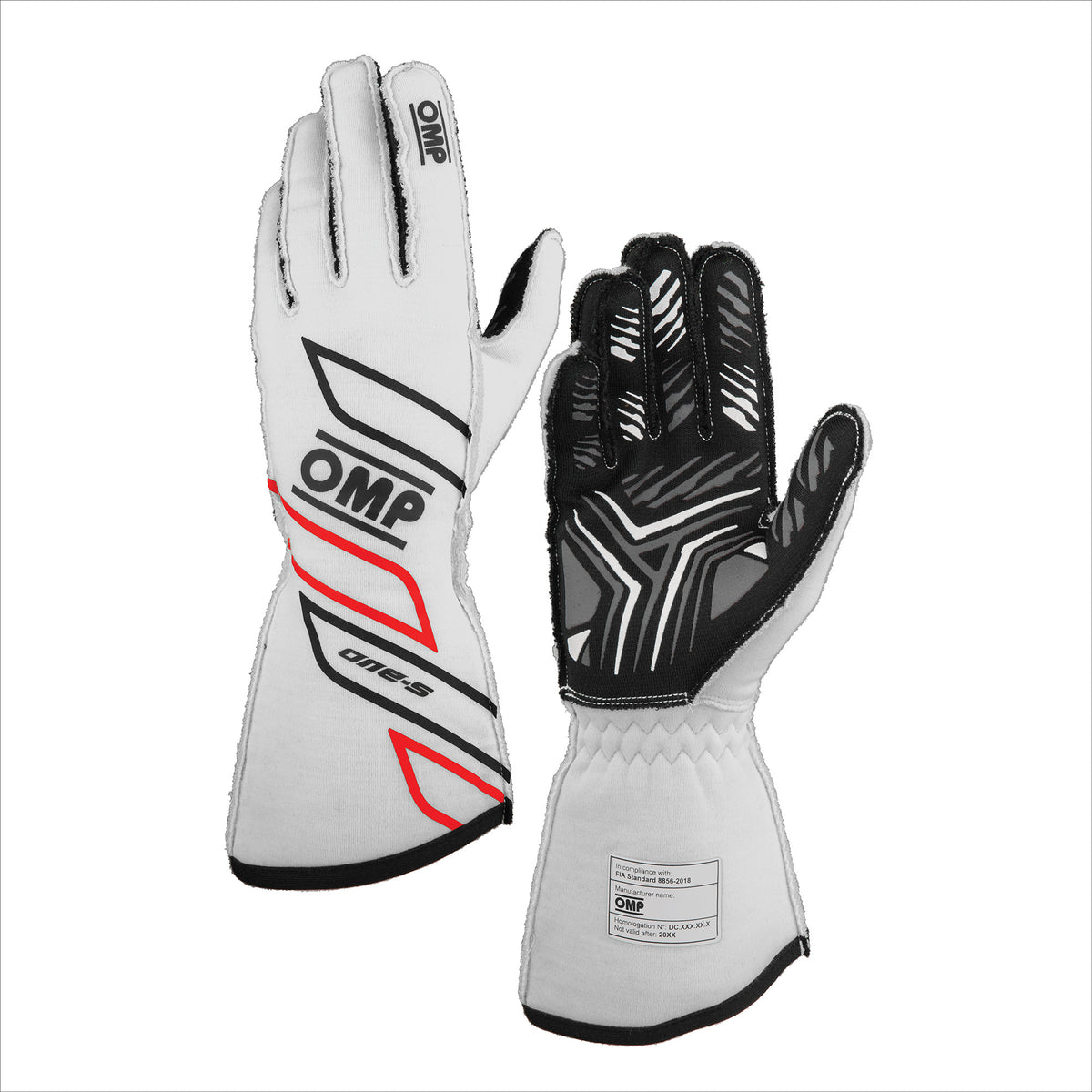 OMP Racing One-S my2025 FIA 8856-2018 Gloves - White/Red