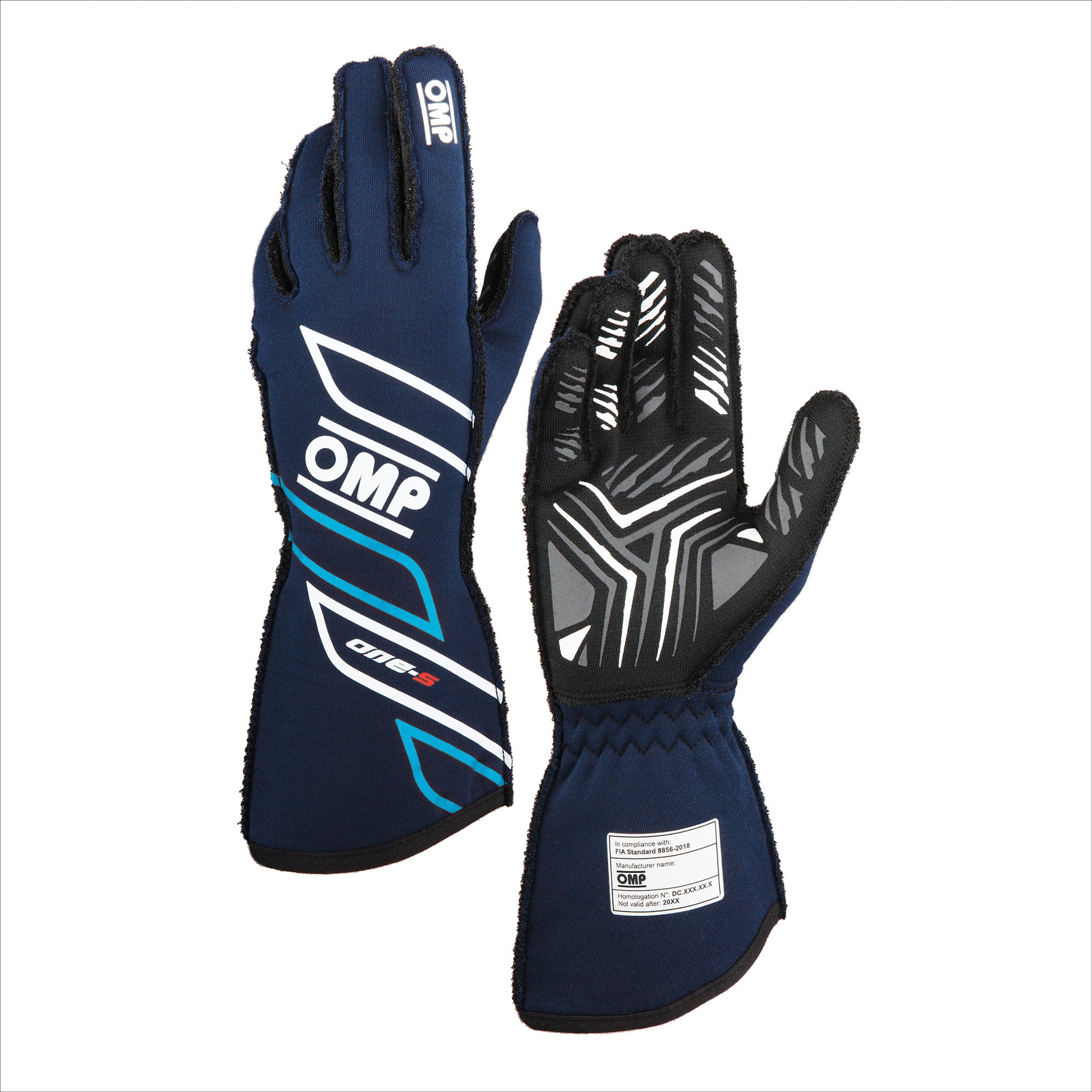 OMP Racing One-S my2025 FIA 8856-2018 Gloves - Navy Blue/Cyan