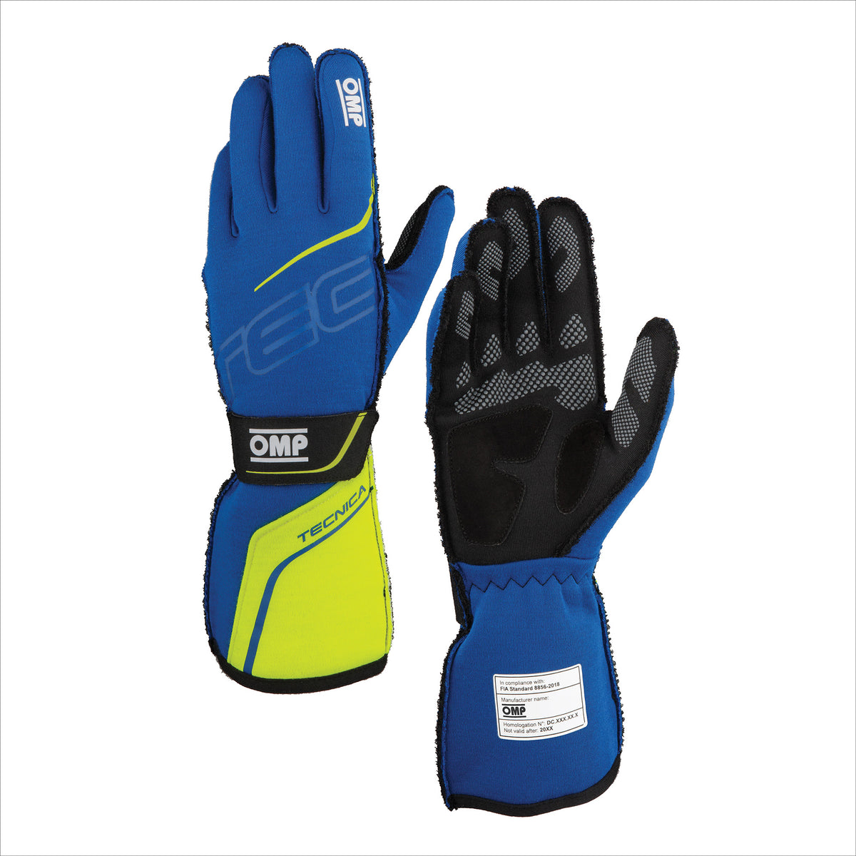 OMP Racing Tecnica Gloves FIA 8856-2018 - Blue/Yellow