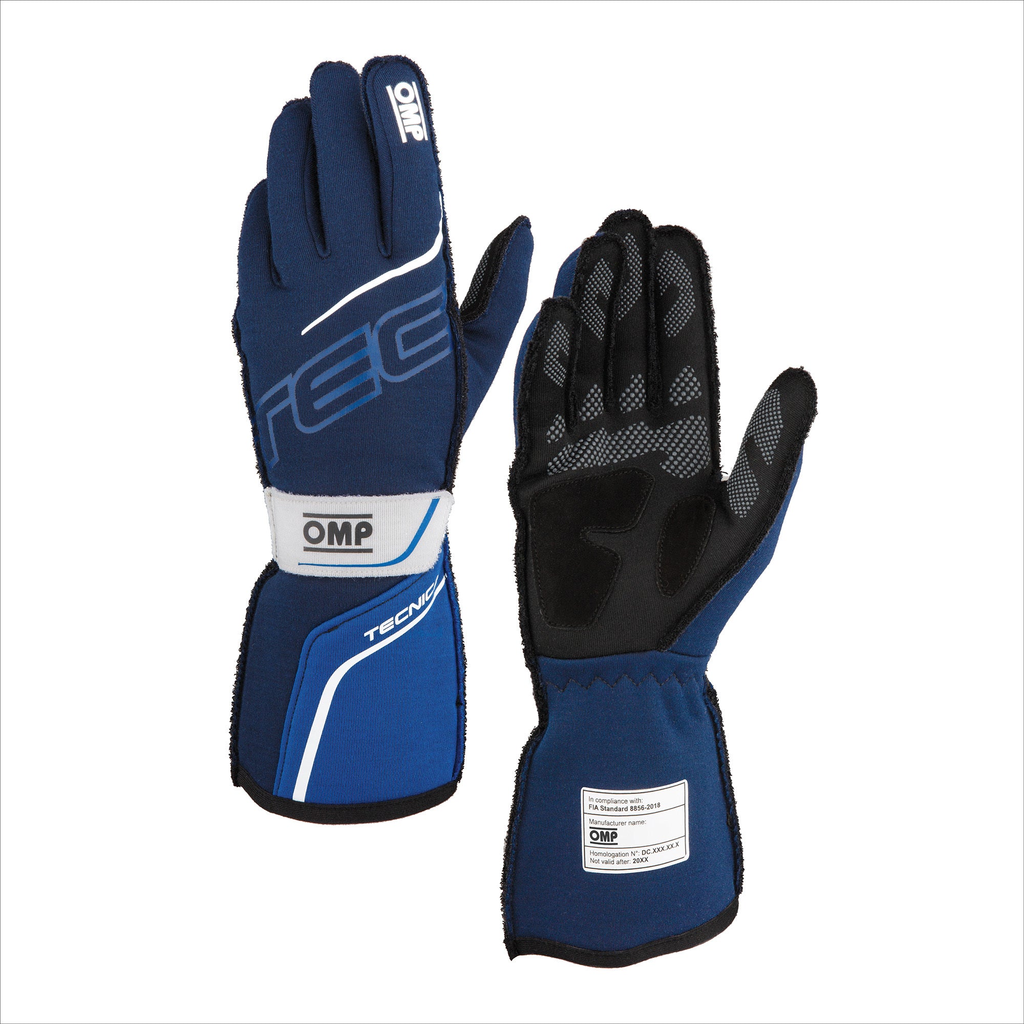 OMP Racing Tecnica Gloves FIA 8856-2018 - Navy Blue/Royal Blue