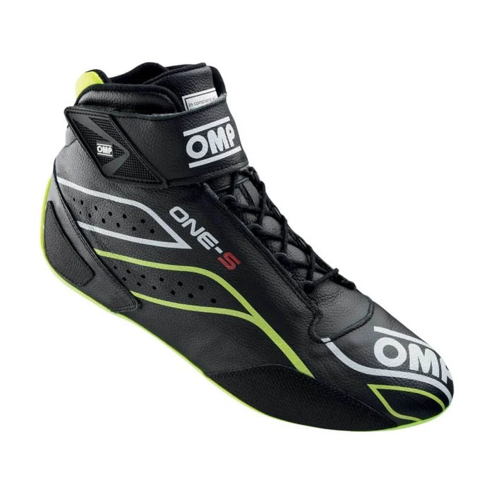 OMP Racing One-S Shoes FIA 8856-2018 - SFI 3.3/8 - Black / Fluo Yellow