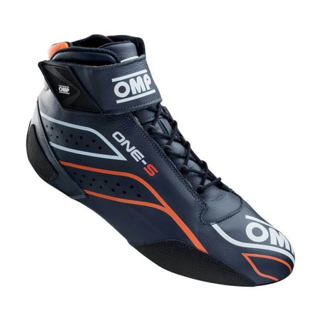 OMP Racing One-S Shoes FIA 8856-2018 - SFI 3.3/8 - Navy Blue / Fluo Orange