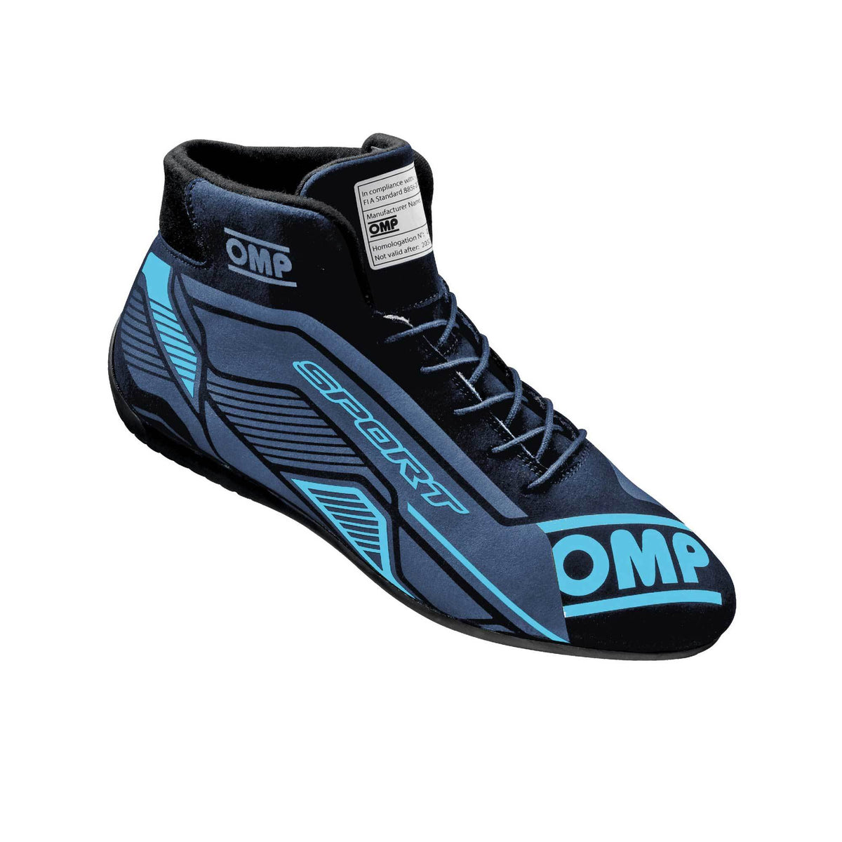 OMP Racing Sport Shoes FIA 8856-2018 – SFI 3.3/5 - Black/Cyan