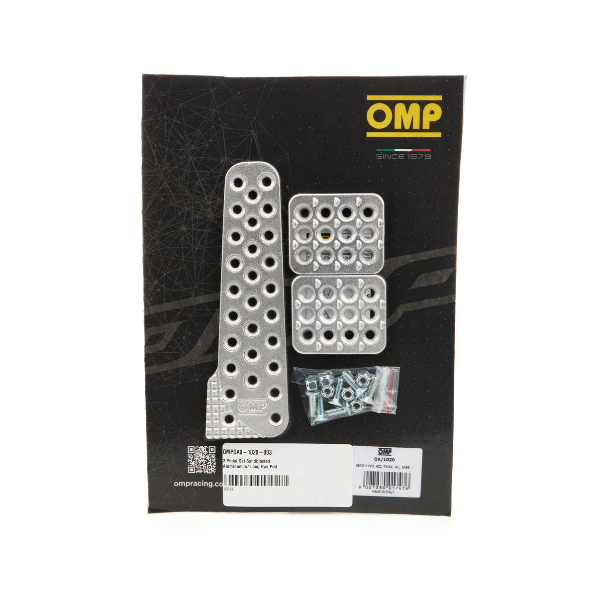 OMP Aluminum Pedal Pad Set - Brake / Clutch / Long Gas Pedal - Sandblasted OA0-1020-003