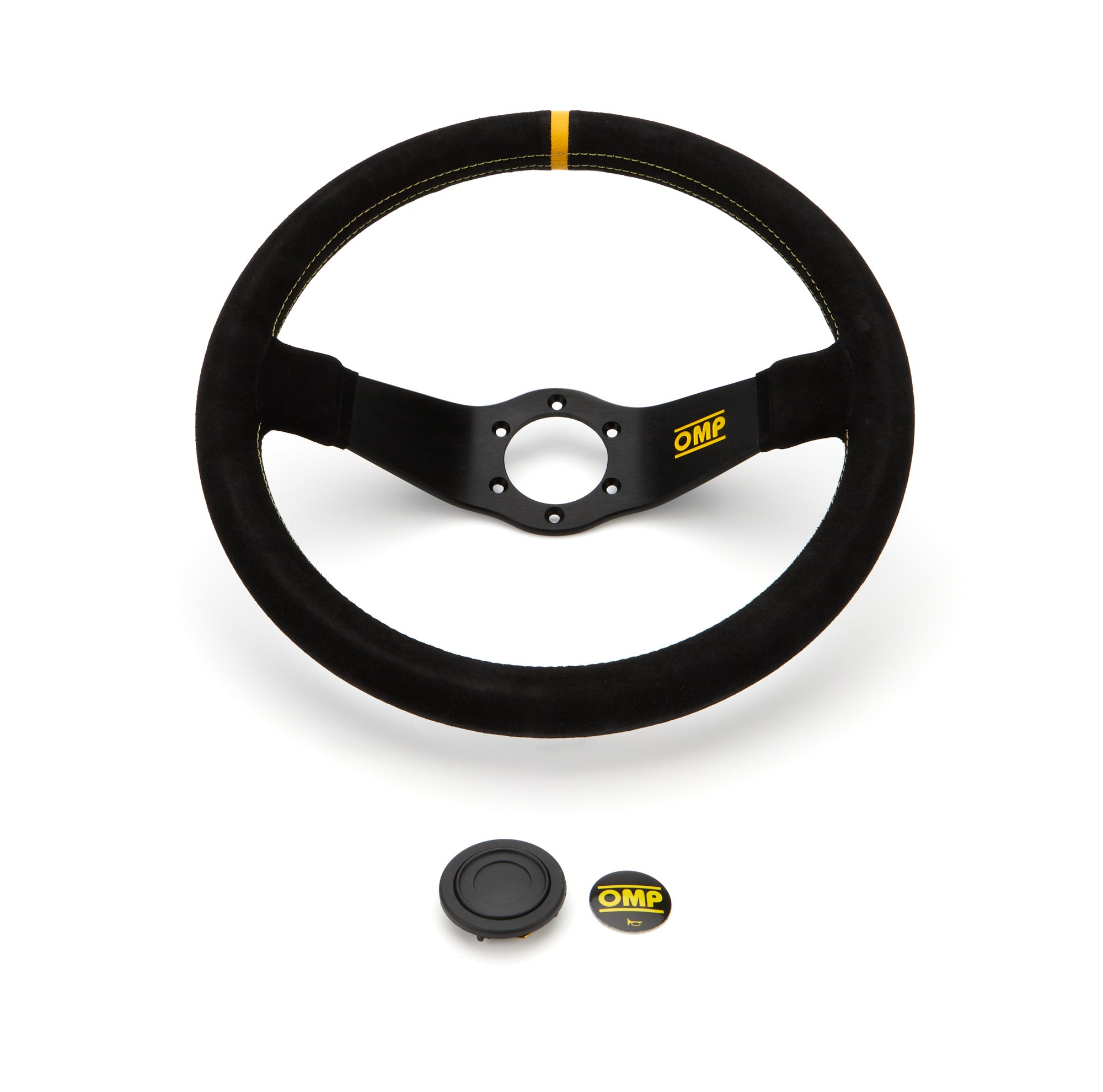 OMP Rally Scamociato Steering Wheel - 350 mm Diameter - 95 mm Dish - Black Suede Grip - Black