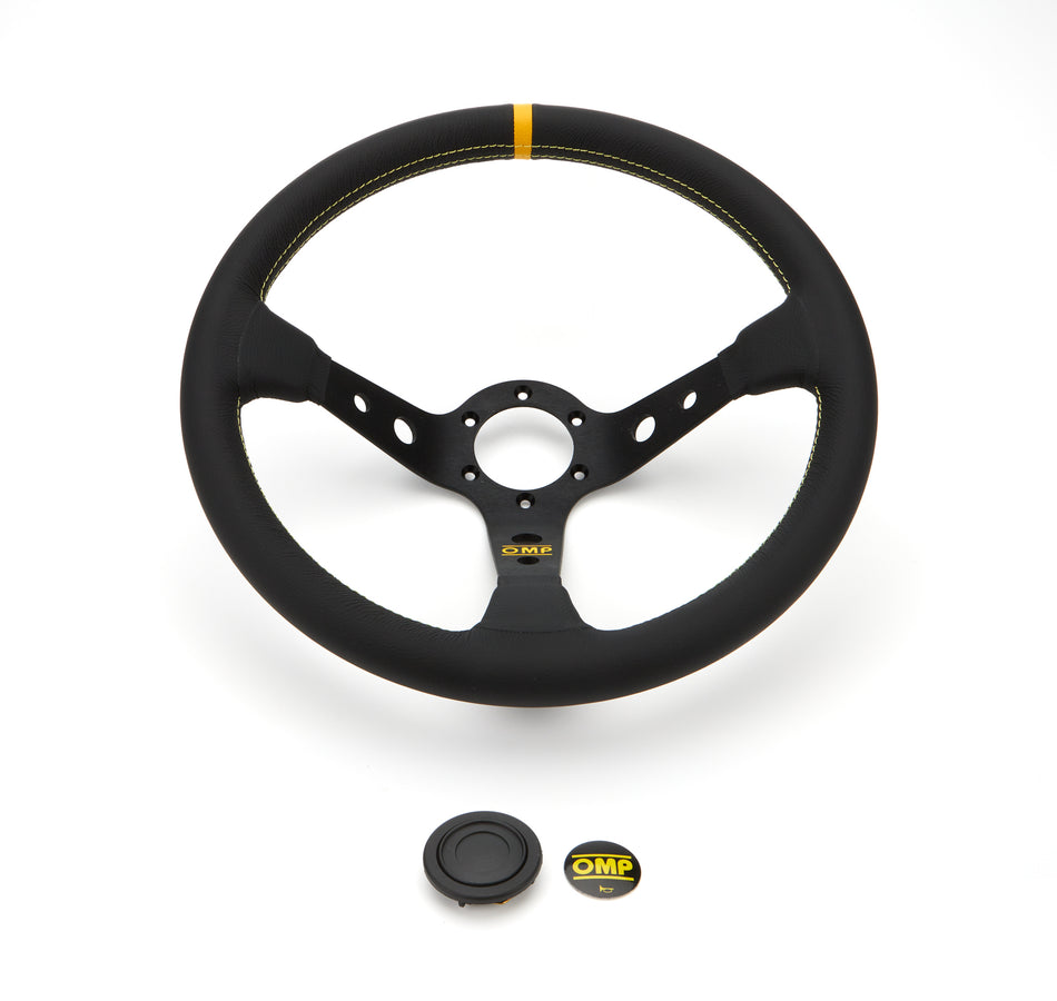 OMP Corsica Liscio Steering Wheel - 350 mm Diameter - 95 mm Dish - Black Leather Grip - Black OD0-1956-071