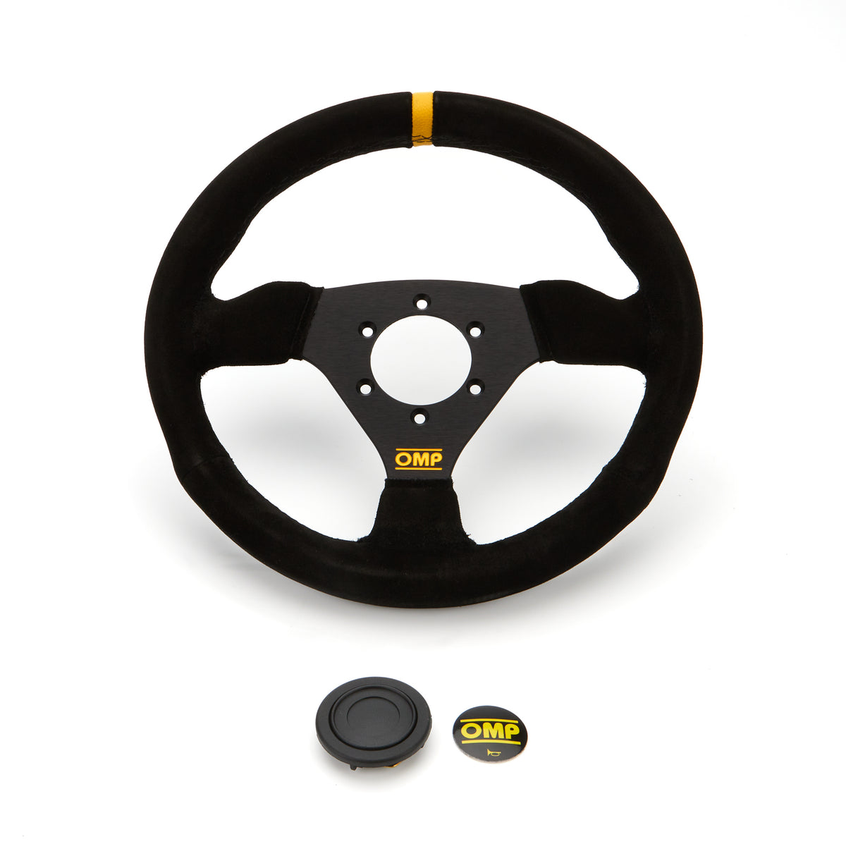 OMP Trecento Scamosciato Steering Wheel - 300 mm Diameter - Flat - Black Leather Grip - Black