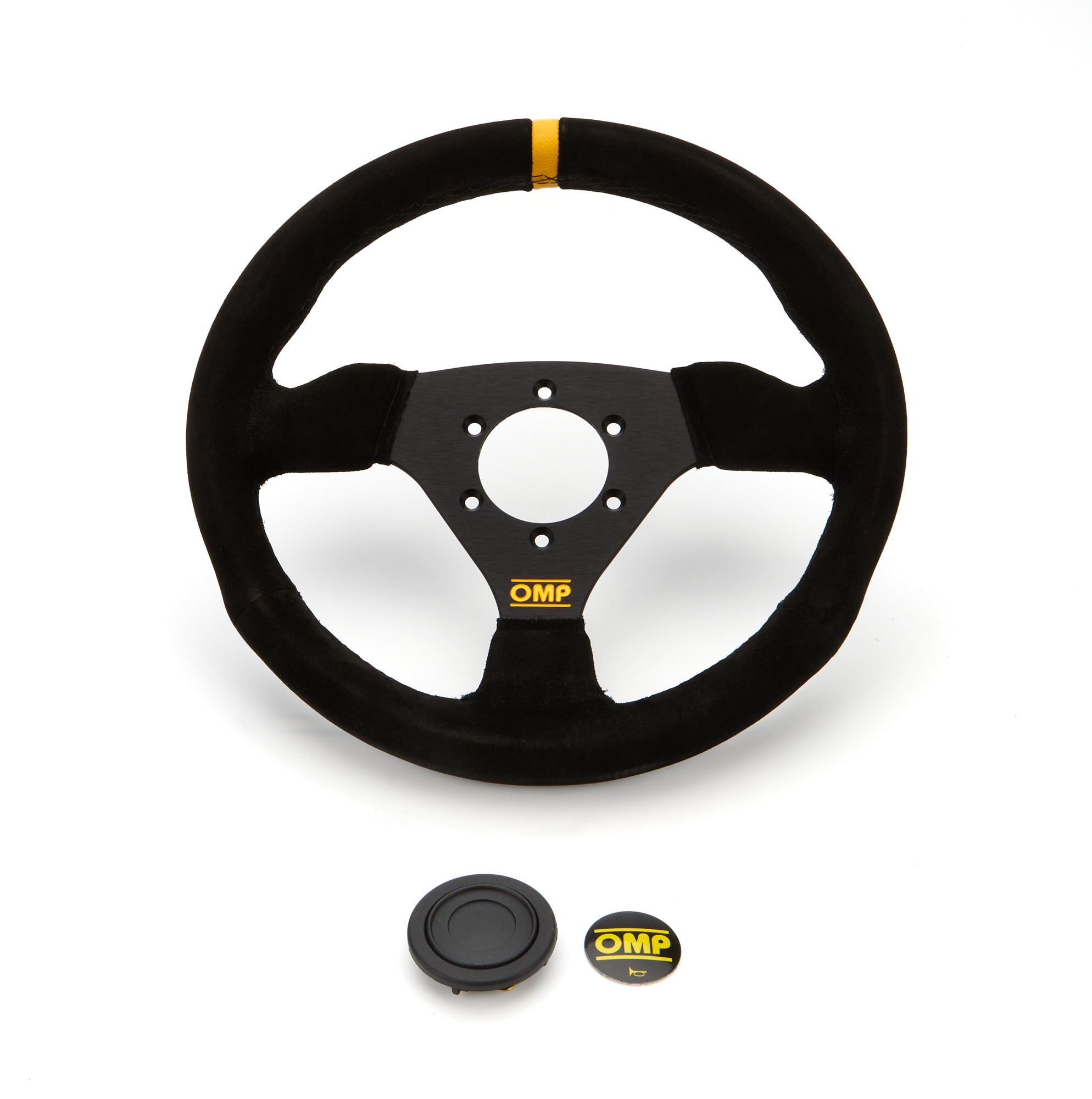 OMP Trecento Scamosciato Steering Wheel - 300 mm Diameter - Flat - Black Leather Grip - Black