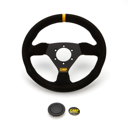 OMP Trecento Scamosciato Steering Wheel - 300 mm Diameter - Flat - Black Leather Grip - Black