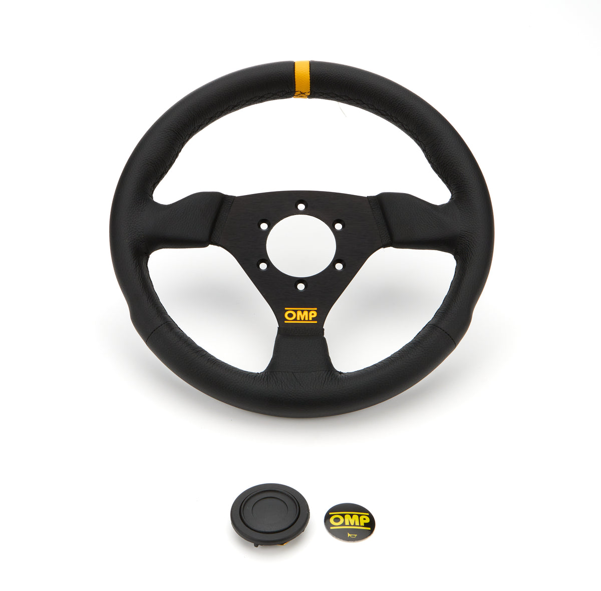 OMP Trecento Liscio Steering Wheel - 300 mm - Flat - Black Leather Grip - Black