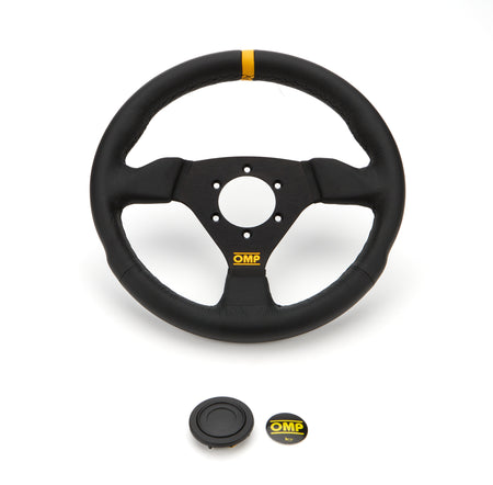 OMP Trecento Liscio Steering Wheel - 300 mm - Flat - Black Leather Grip - Black