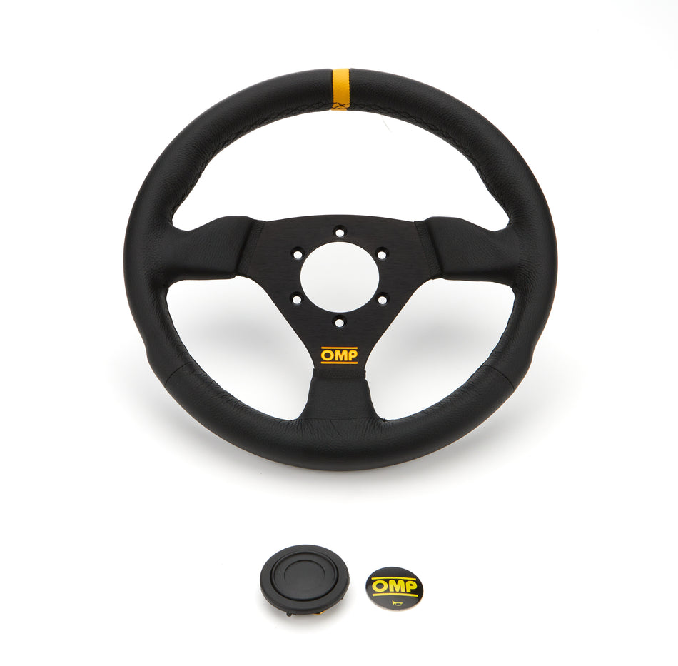 OMP Trecento Liscio Steering Wheel - 300 mm - Flat - Black Leather Grip - Black