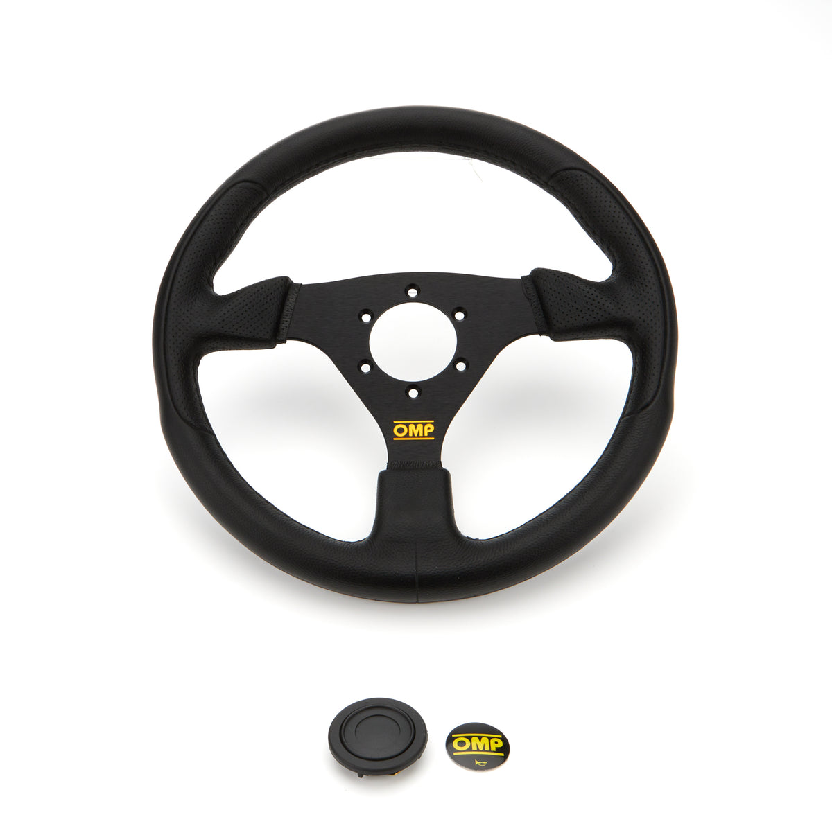 OMP Racing GP Steering Wheel - 330 mm Diameter - Flat - Black Polyurethane Grip - Black