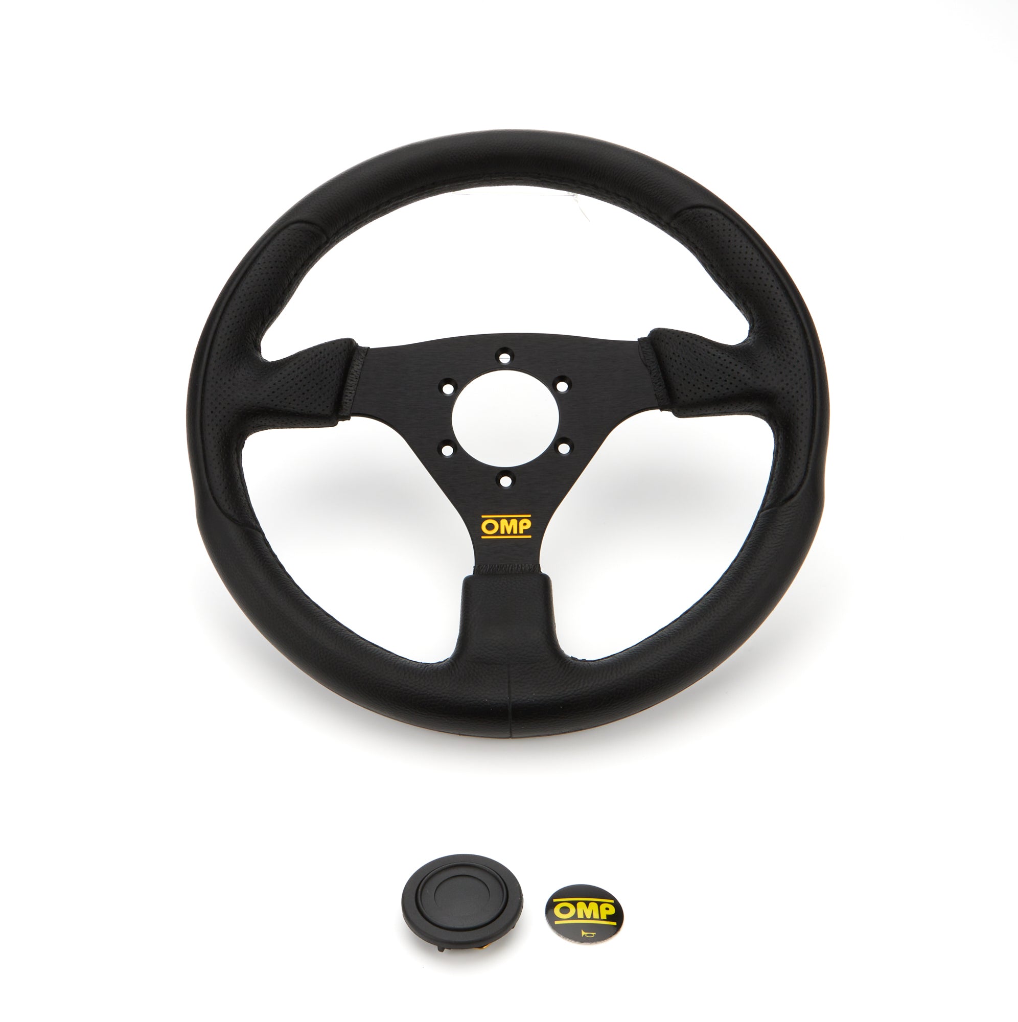 OMP Racing GP Steering Wheel - 330 mm Diameter - Flat - Black Polyurethane Grip - Black