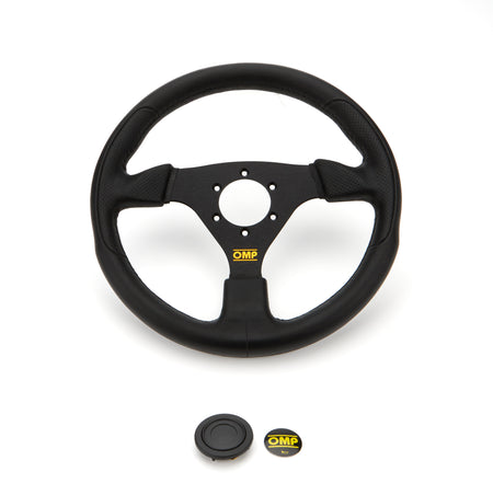 OMP Racing GP Steering Wheel - 330 mm Diameter - Flat - Black Polyurethane Grip - Black