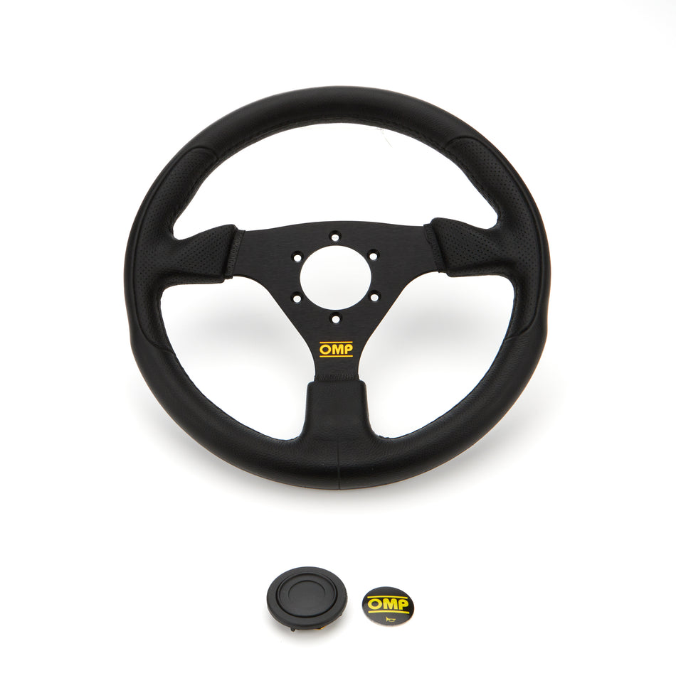 OMP Racing GP Steering Wheel - 330 mm Diameter - Flat - Black Polyurethane Grip - Black