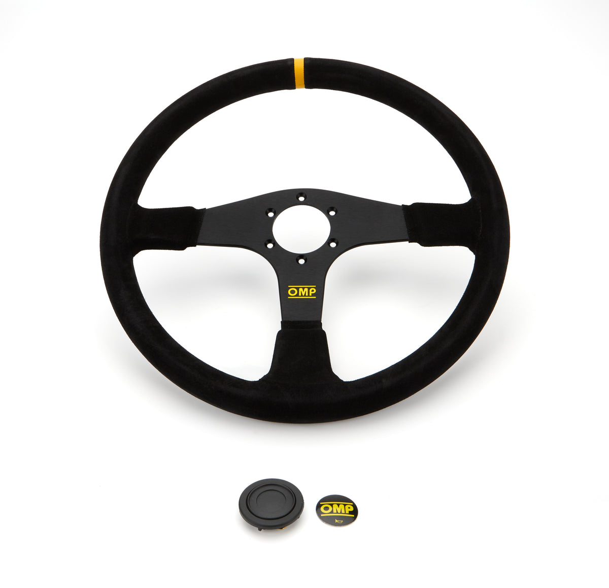 OMP Velocity 380 Steering Wheel - 380 mm Diameter - Flat - Black Leather Grip - Black
