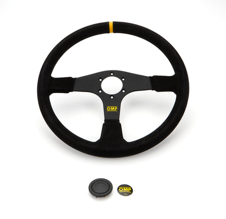 OMP Velocity 380 Steering Wheel - 380 mm Diameter - Flat - Black Leather Grip - Black