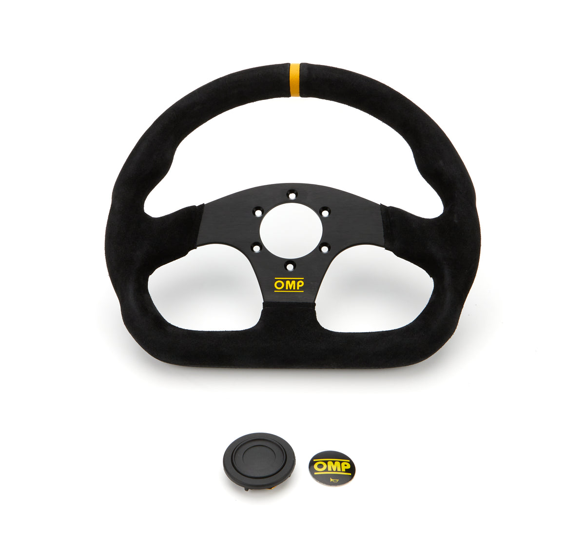 OMP Super Quadro Steering Wheel - 320 mm Diameter - Flat - Black Suede Grip - Aluminum