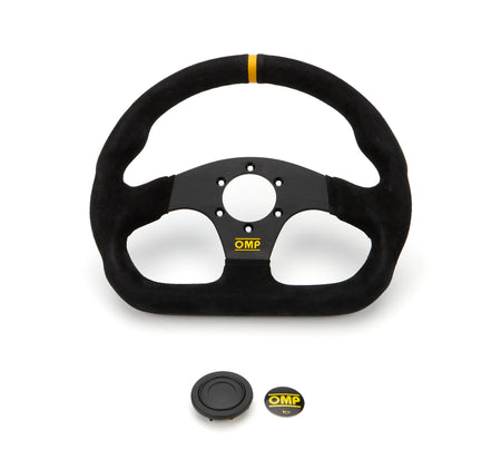 OMP Super Quadro Steering Wheel - 320 mm Diameter - Flat - Black Suede Grip - Aluminum