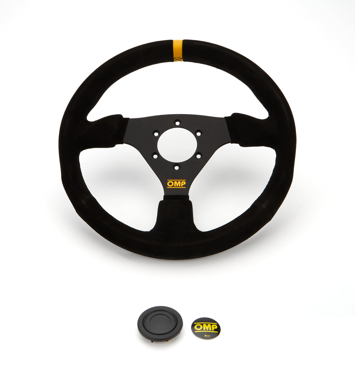 OMP Targa 330 Steering Wheel - 330 mm Diameter - Flat - Black Suede Grip - Black