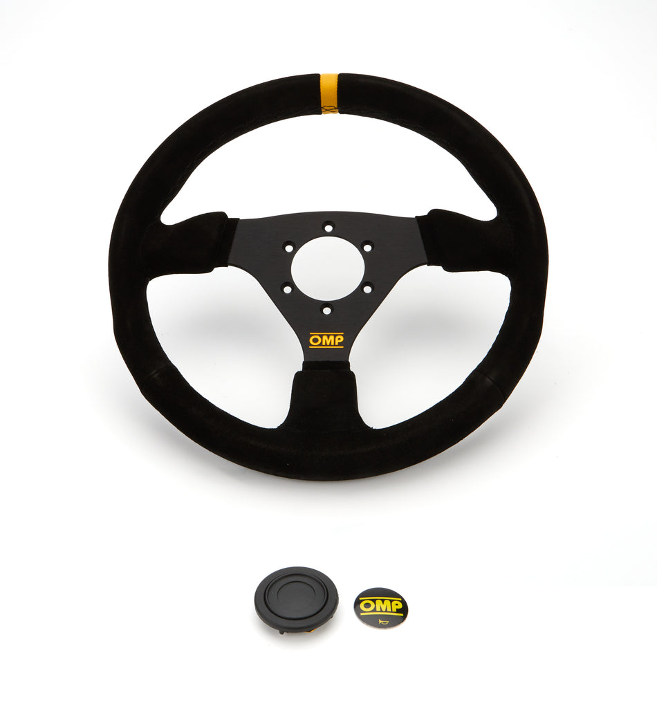 OMP Targa 330 Steering Wheel - 330 mm Diameter - Flat - Black Suede Grip - Black