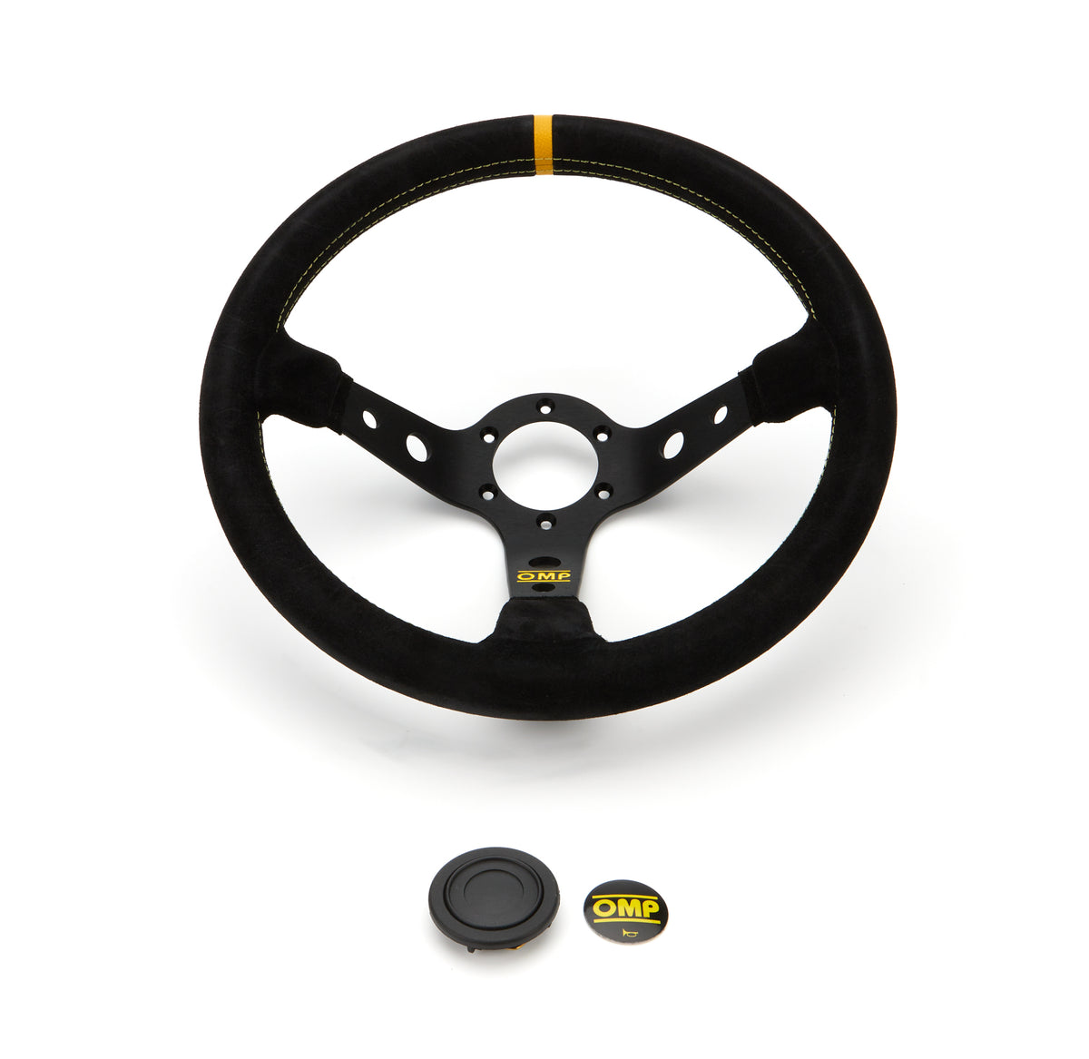 OMP Corsica 330 Steering Wheel - 330 mm Diameter - 95 mm Dish - Black Suede Grip - Black