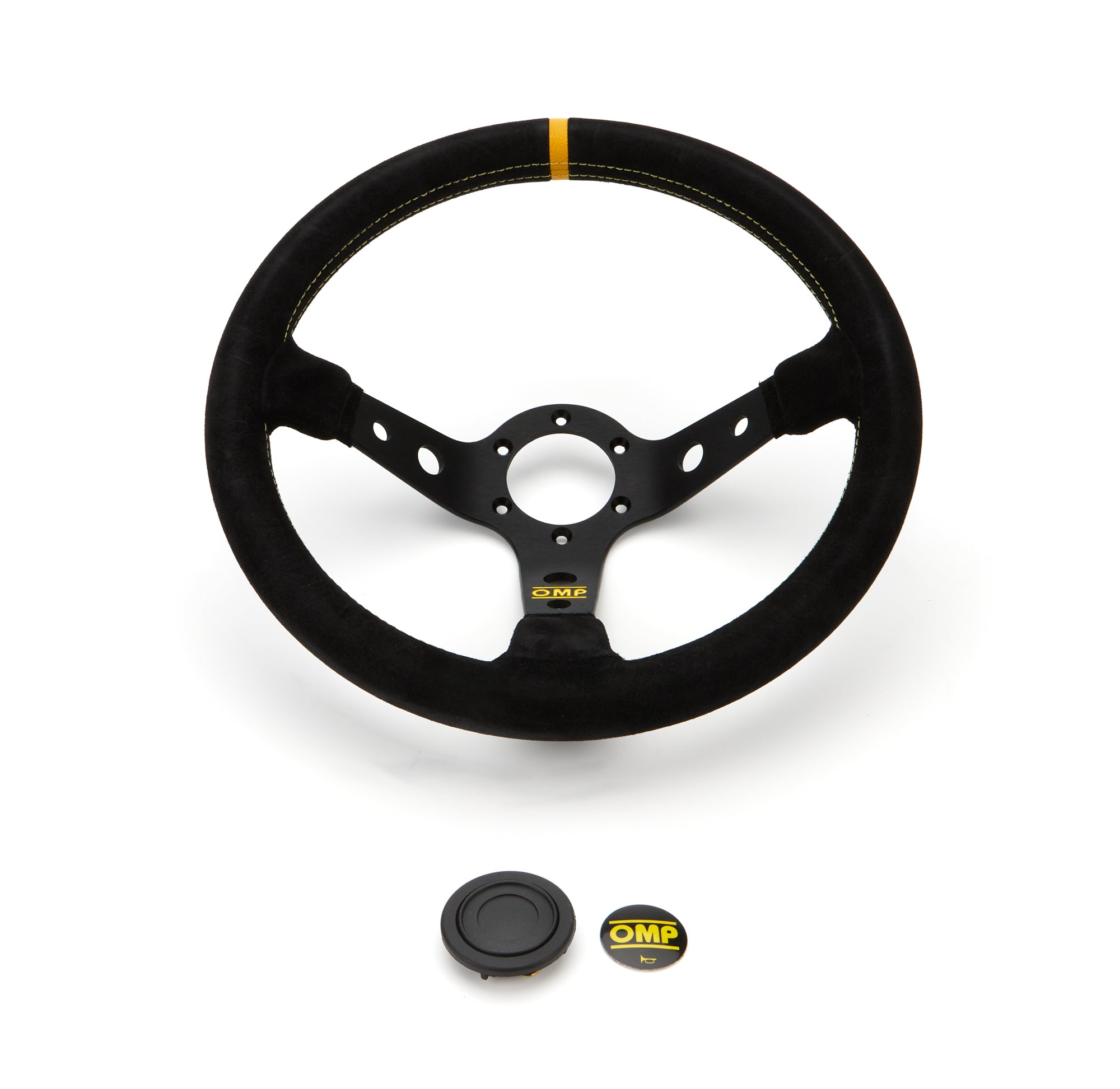OMP Corsica 330 Steering Wheel - 330 mm Diameter - 95 mm Dish - Black Suede Grip - Black