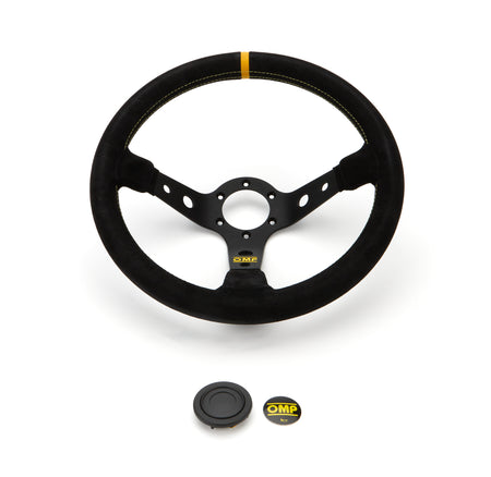 OMP Corsica 330 Steering Wheel - 330 mm Diameter - 95 mm Dish - Black Suede Grip - Black