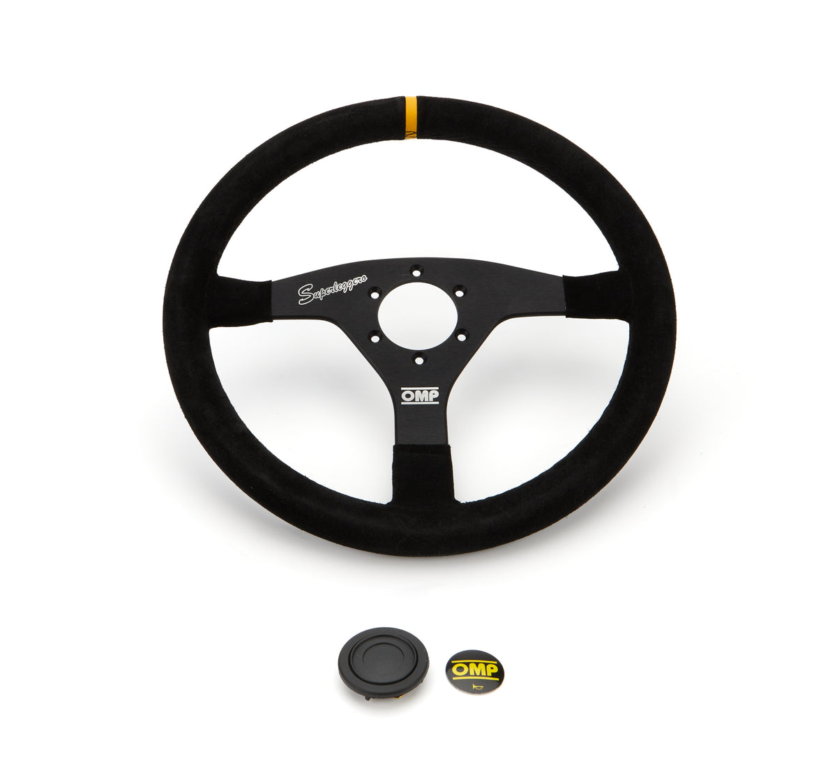 OMP Velocita Superleggero Steering Wheel - 350 mm Diameter - Flat - Black Suede Grip - Black
