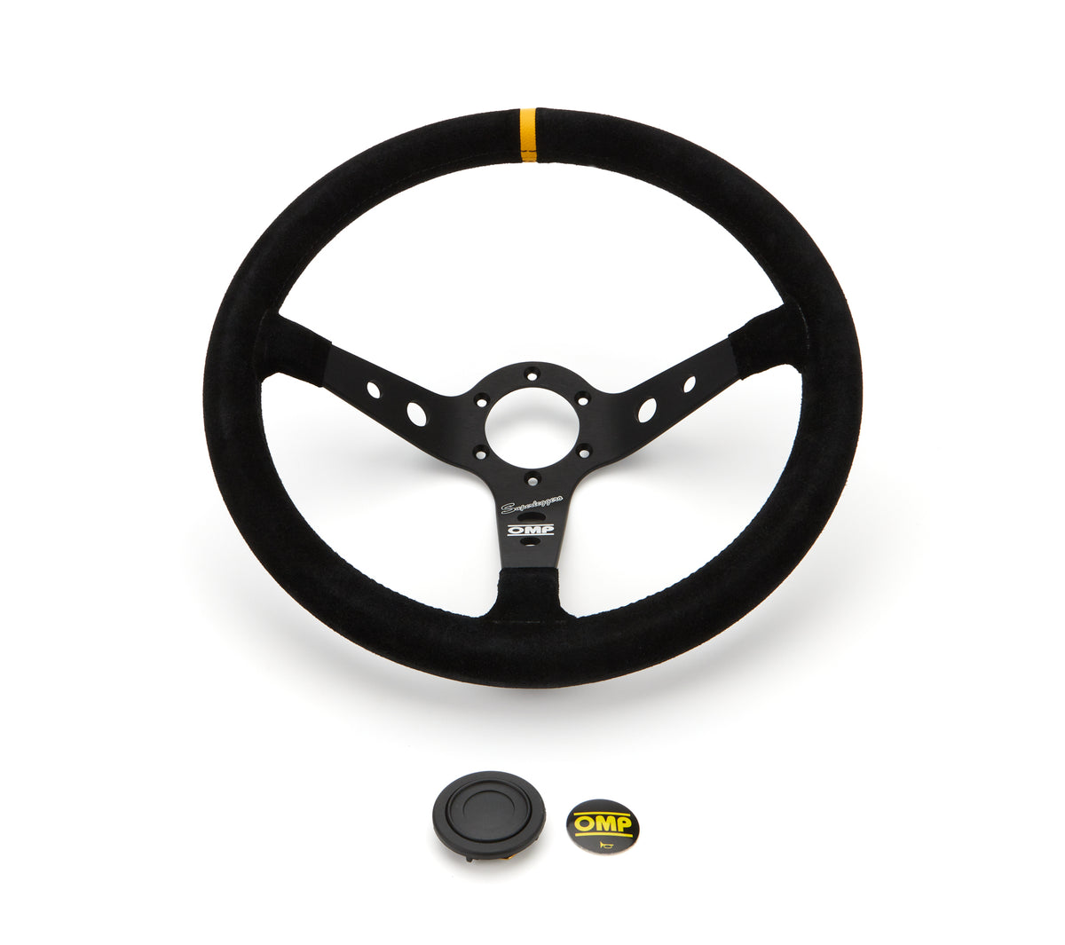 OMP Corsica Superleggero Steering Wheel - 350 mm Diameter - 95 mm Dish - Black Suede Grip - Black