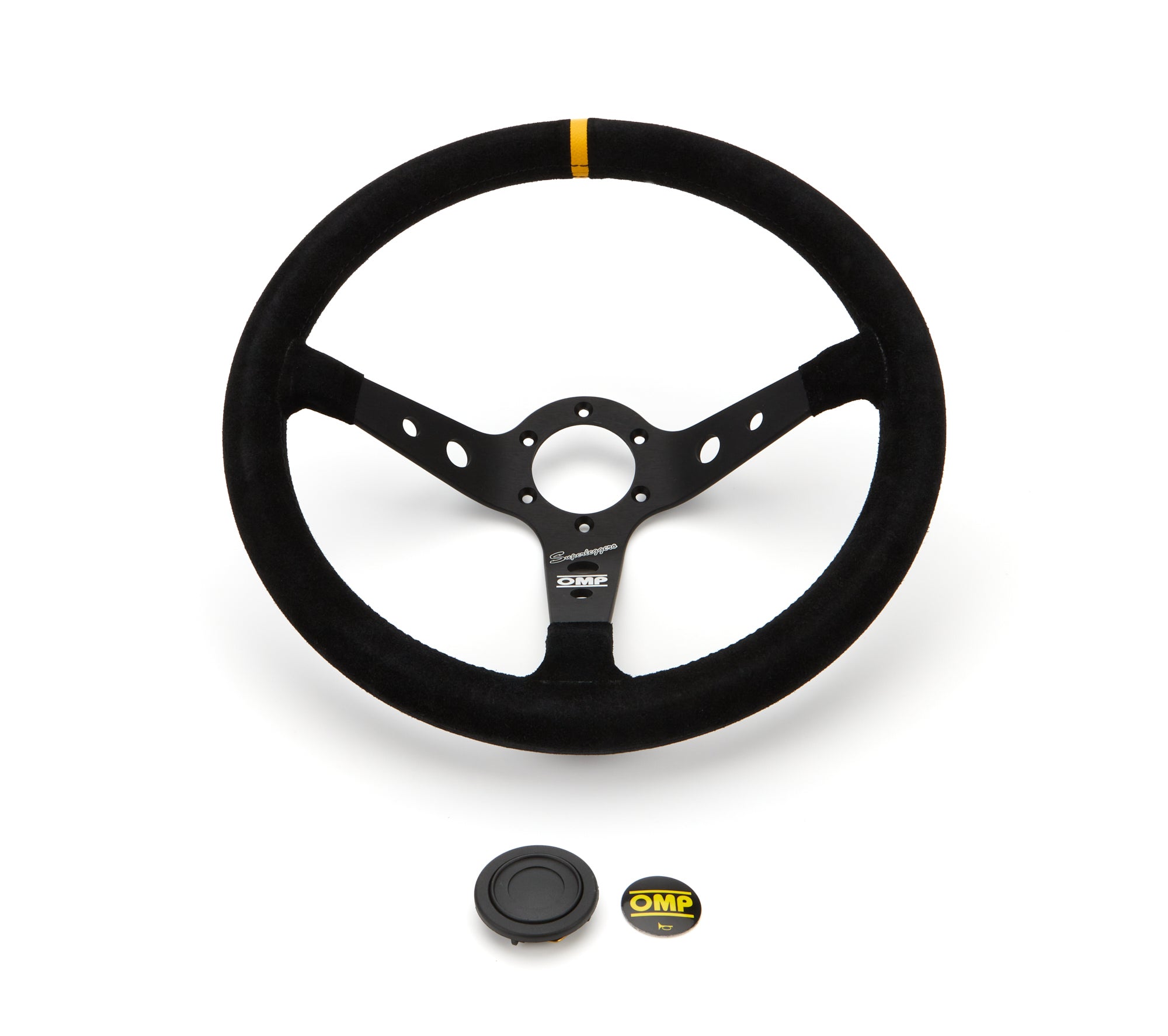 OMP Corsica Superleggero Steering Wheel - 350 mm Diameter - 95 mm Dish - Black Suede Grip - Black
