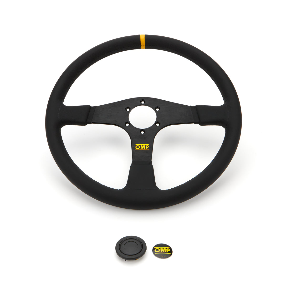 OMP Velocita 380 Liscio Steering Wheel - 380 mm Diameter - Flat - Black Leather Grip - Black