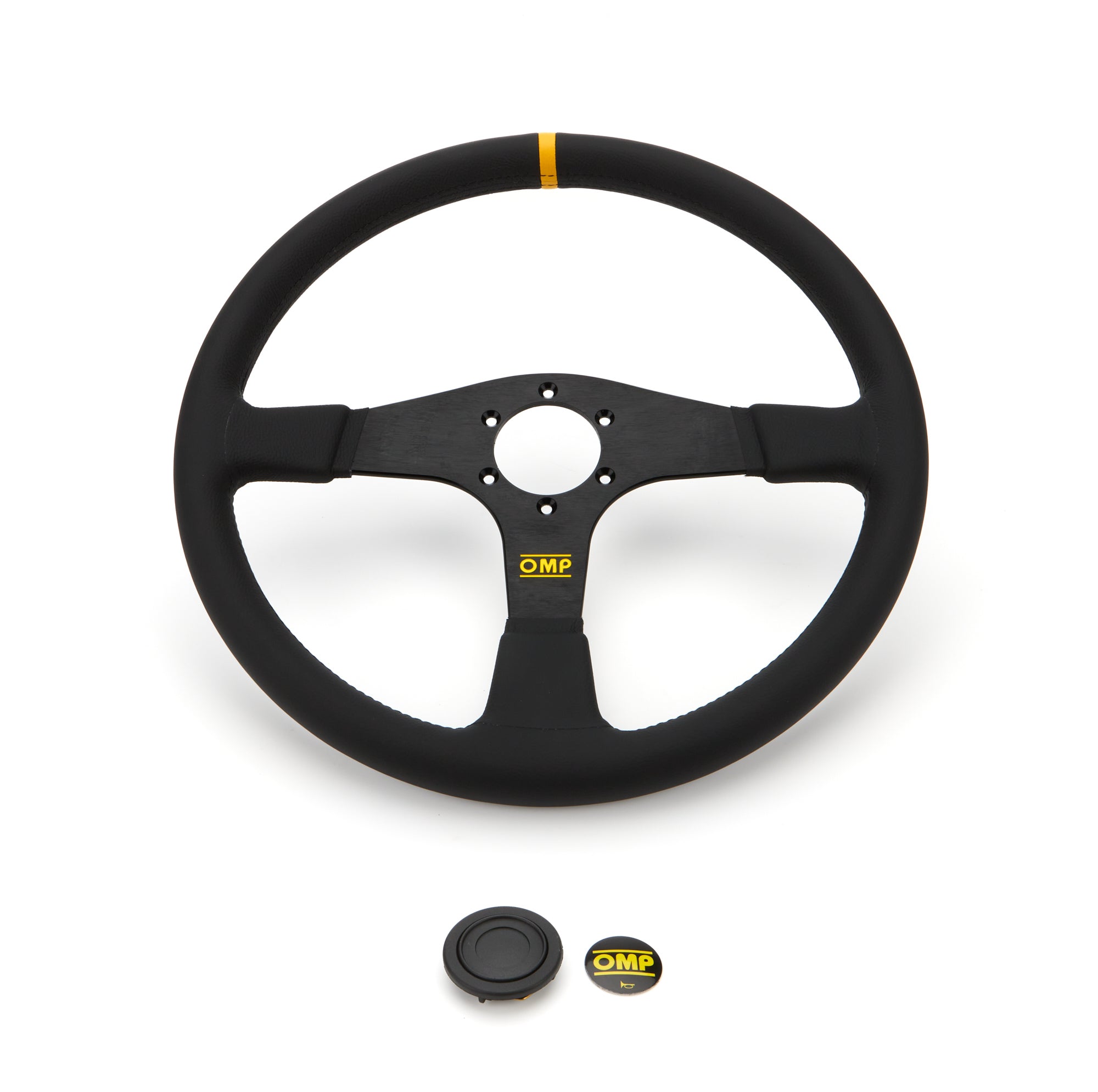 OMP Velocita 380 Liscio Steering Wheel - 380 mm Diameter - Flat - Black Leather Grip - Black