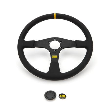 OMP Velocita 380 Liscio Steering Wheel - 380 mm Diameter - Flat - Black Leather Grip - Black