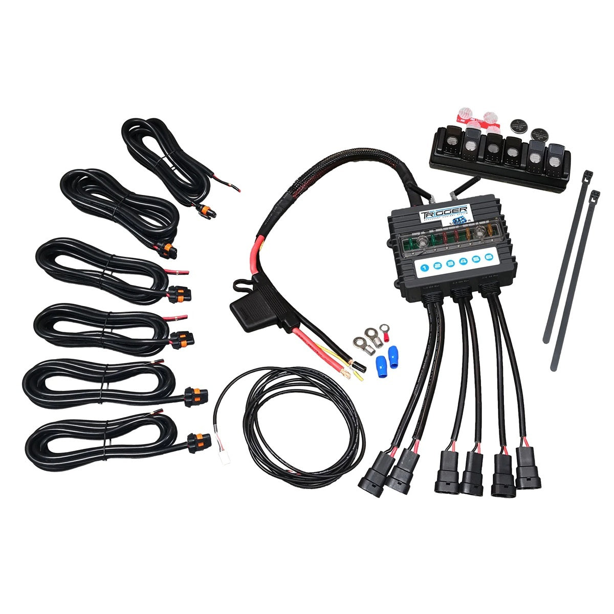 Oracle Lighting Technologies Trigger 6 Shooter Switch Panel - 5.875 x 1.5 in - 6 Rockers - Fused - Red Indicator Lights - Black - Ford Fullsize Truck 2015-2020
