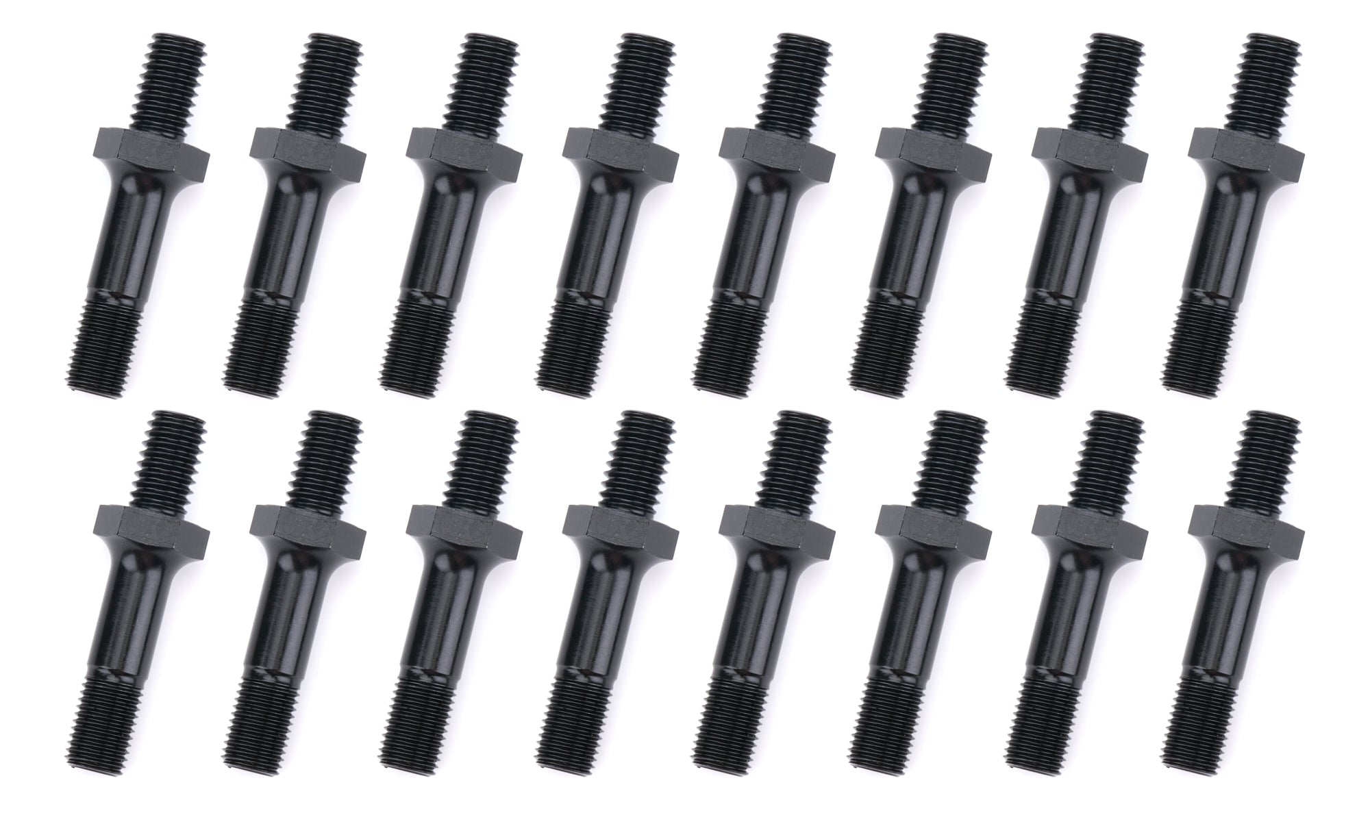 OptiTorque Rocker Arm Stud - 7/16-14 in Base Thread - 7/16-20 in Top Thread - 1.775 in Effective Stud Length - Black Oxide - Small Block Chevy (Set of 16)