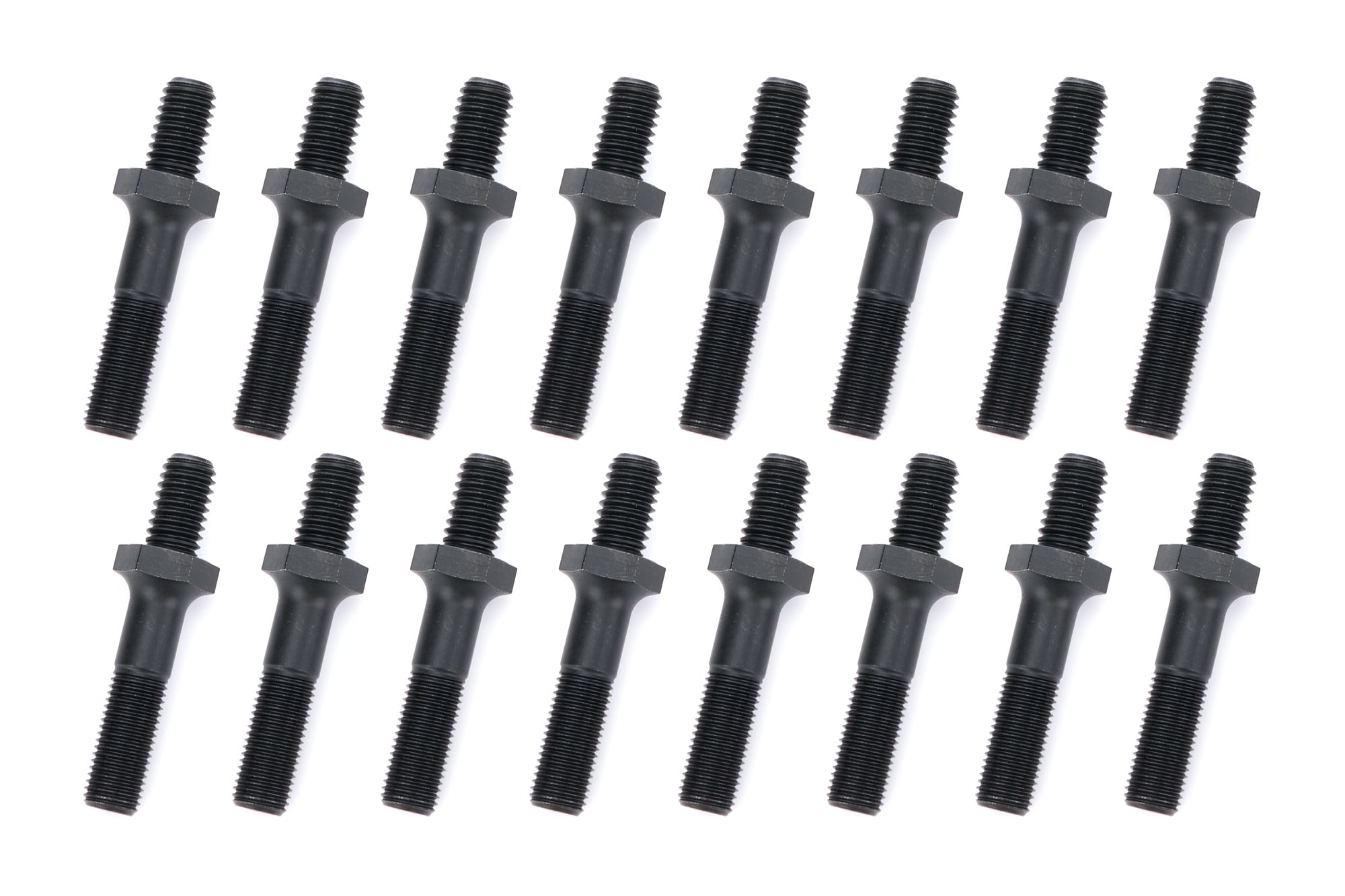 OptiTorque Rocker Arm Stud - 7/16-14 in Base Thread - 3/8-24 in Top Thread - 1.900 in Effective Stud Length - Black Oxide - Small Block Chevy (Set of 16)