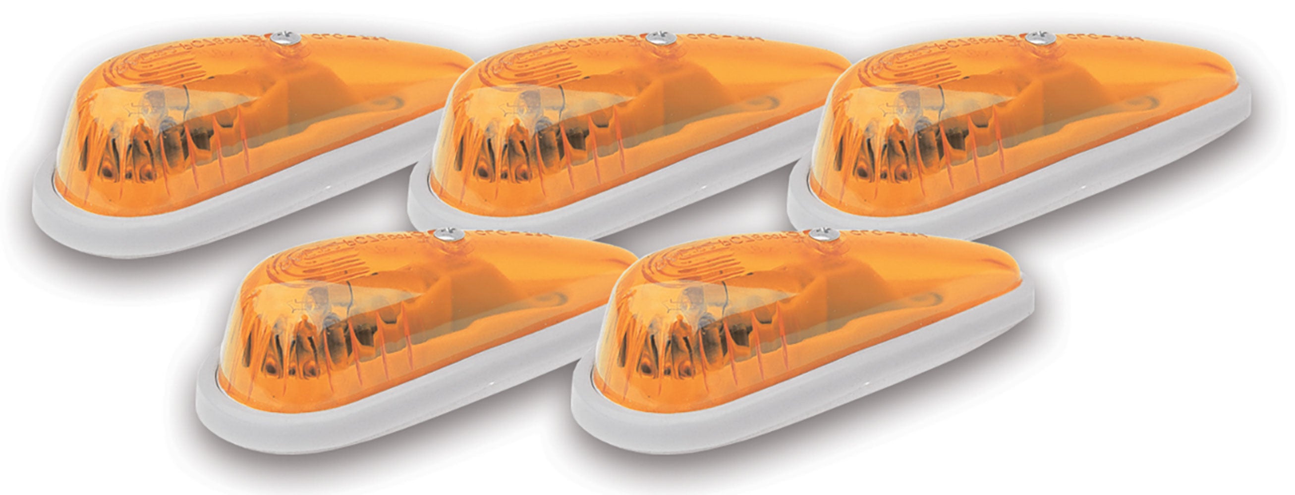 Pacer Performance Hi-5 Teardrop Style Cab Roof Lights - 4.625 x 2.063 x 1.75 in - Flat / Curved Mount - White - Amber Lens 20-206