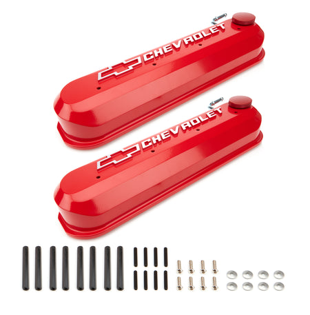Proform LS Slant-Edge Tall Valve Covers - Raised Chevrolet Bowtie Logo - Red - GM LS-Series (Pair)