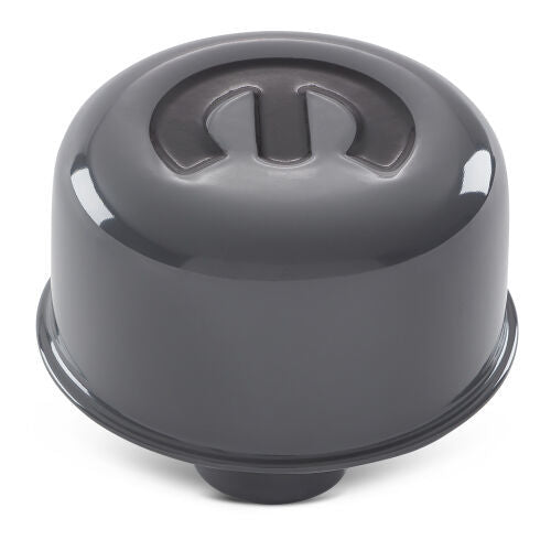 Proform Push-In Round Breather - 1.22 in Hole - Gray - Omega M Logo