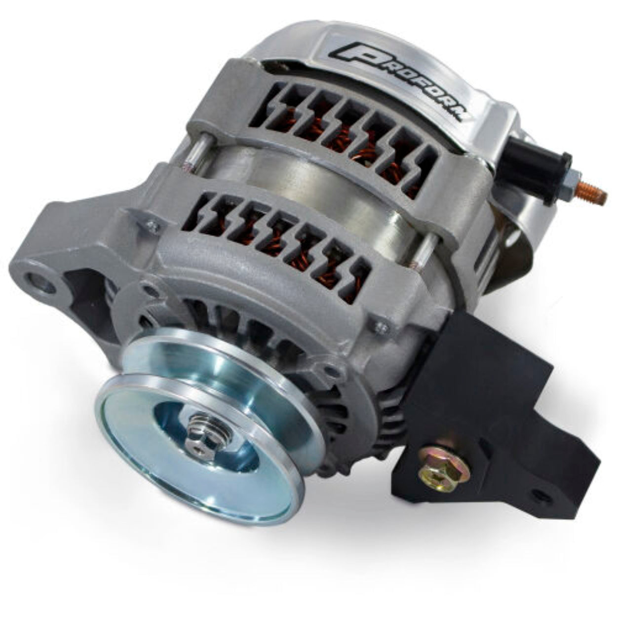 Proform Mini Lightning-Bolt Alternator - 12V - 1-Wire - 100 amp - 12V - Single V-Belt Pulley