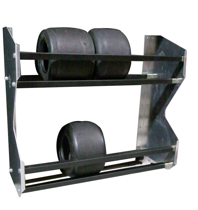 Pit-Pal Wall Mount 2 Tier Tire Rack - 48 x 28 x 13 in - Black / Natural